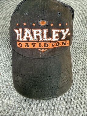 Harley-Davidson Trucker Hat Black Orange Mesh Adjustable Strapback